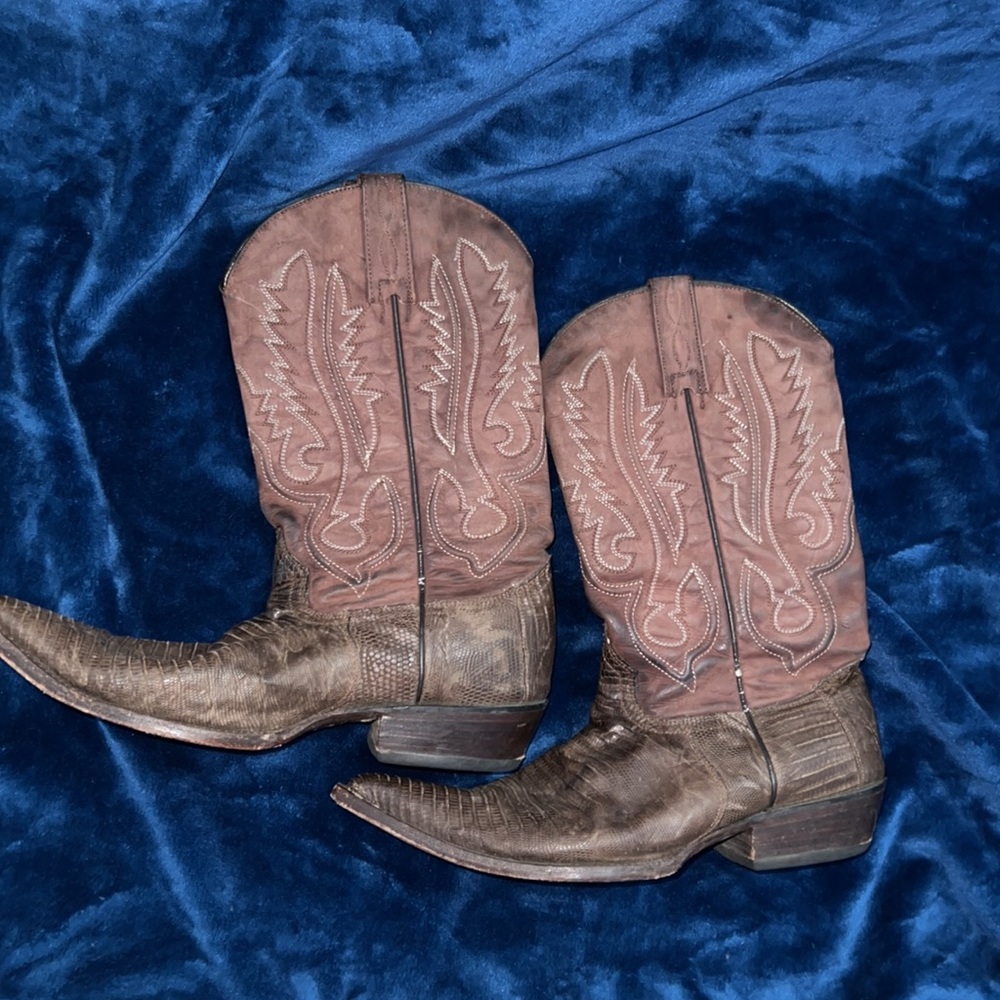 Los Altos Boots Handmade Genuine Lizard Teju Size 8 brown Used